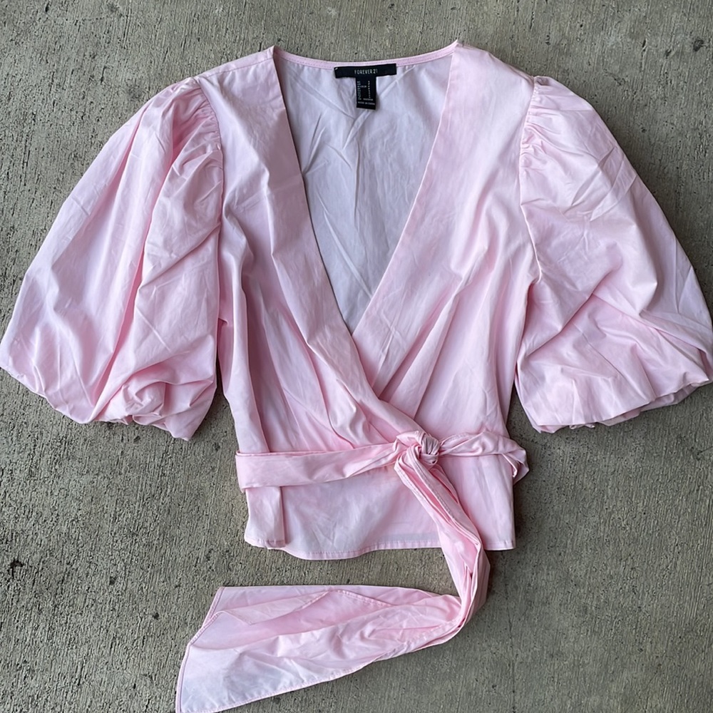 Puff Sleeve Surplice Tie-Front Blouse